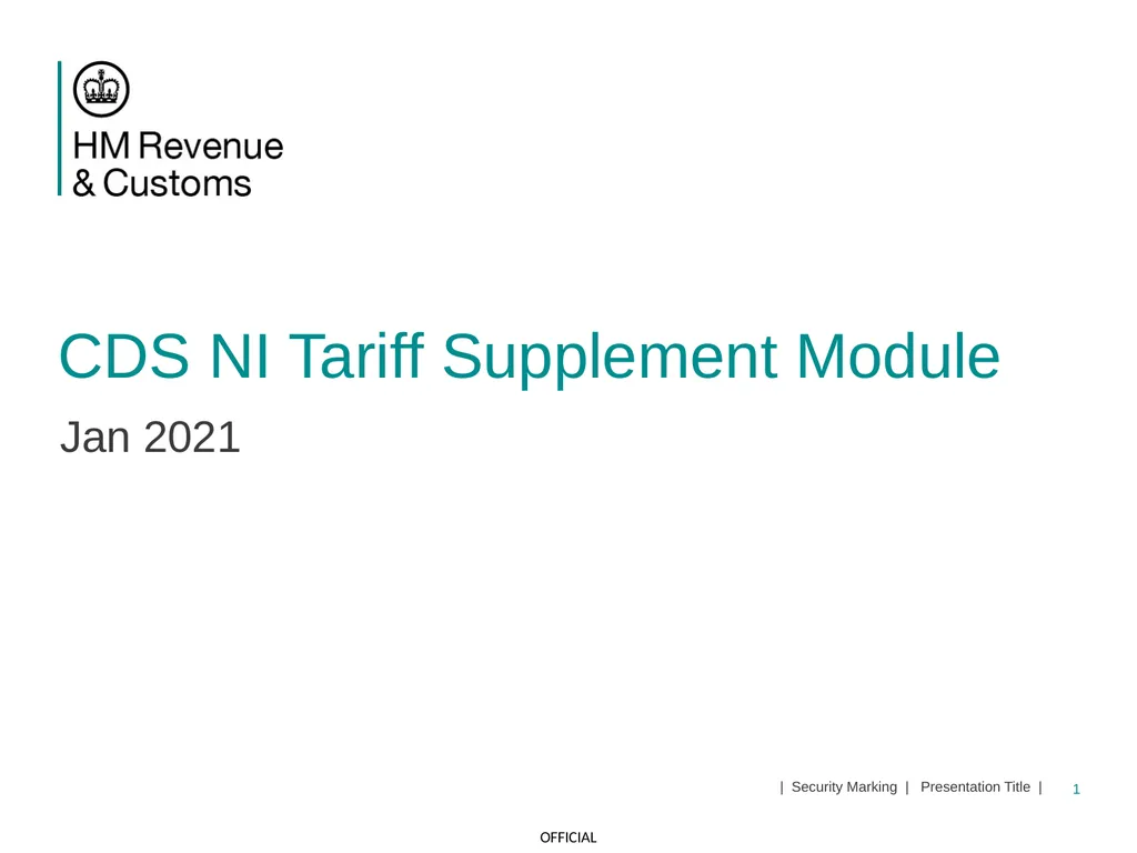 CDS NI Tariff Supplement Module Jan 2021 1 | - slide 1 of 39