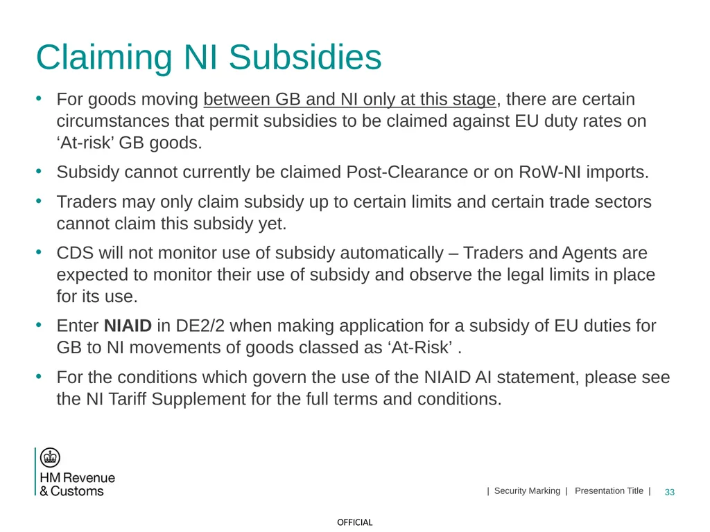 CDS NI Tariff Supplement Module Jan 2021 1 | - slide 33 of 39