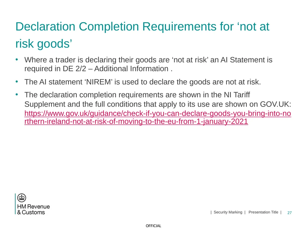 CDS NI Tariff Supplement Module Jan 2021 1 | - slide 27 of 39