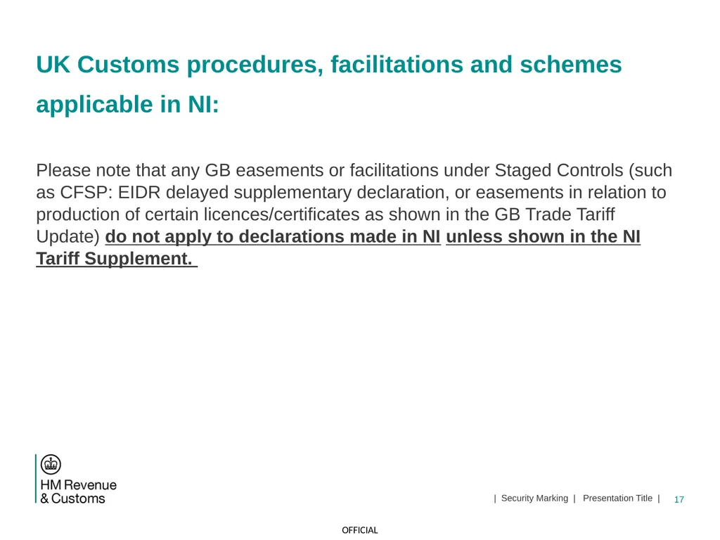 CDS NI Tariff Supplement Module Jan 2021 1 | - slide 17 of 39