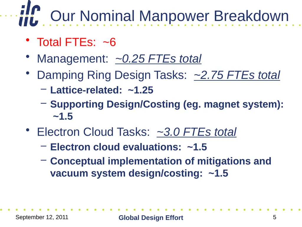 September 12, 2011 Global Design Effort 1 ILC - slide 5 of 18