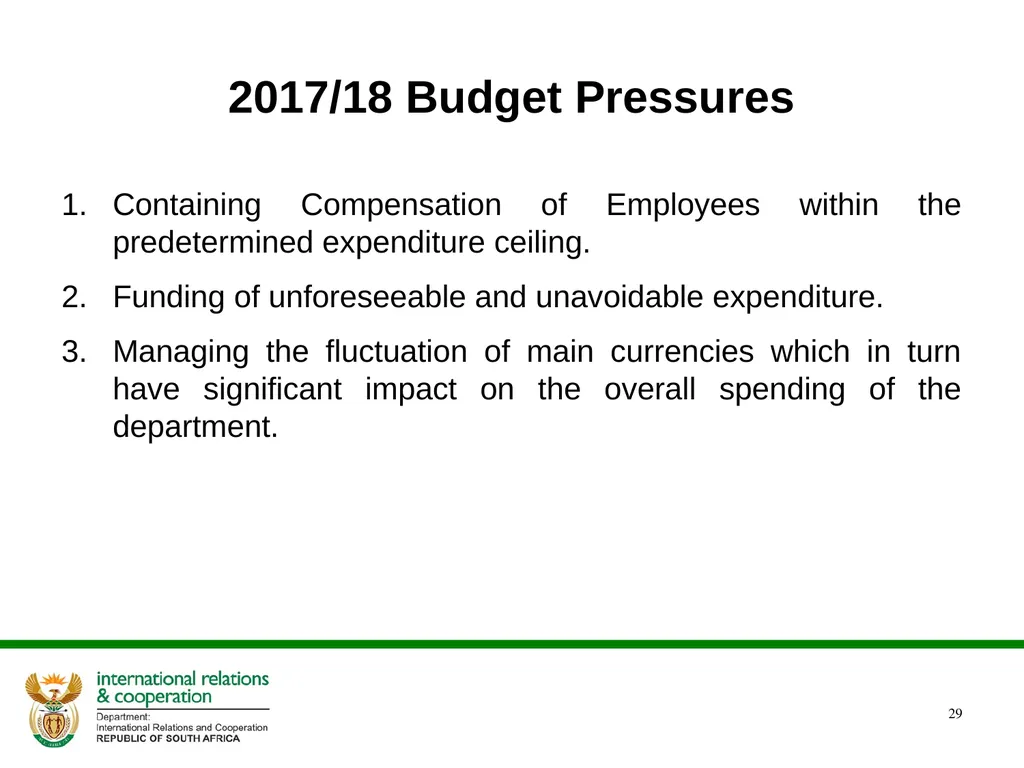 ANNUAL PERFORMANCE PLAN 2017/ 2018 PRESENTATION TO - slide 29 of 33