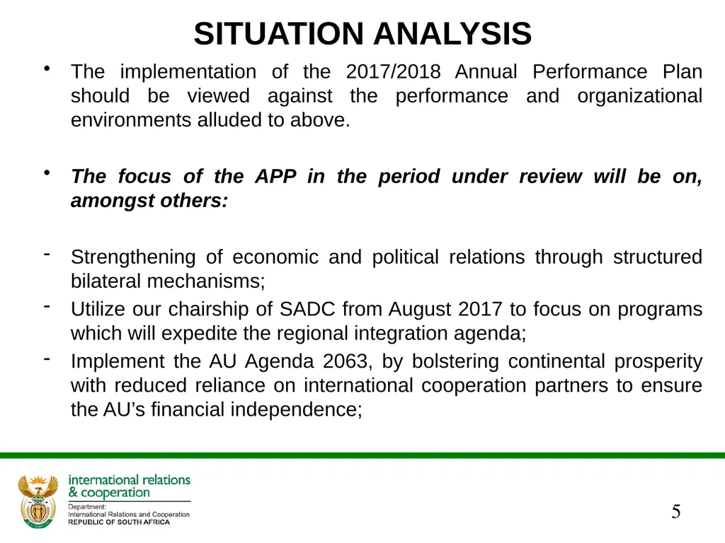 ANNUAL PERFORMANCE PLAN 2017/ 2018 PRESENTATION TO - slide 5 of 33