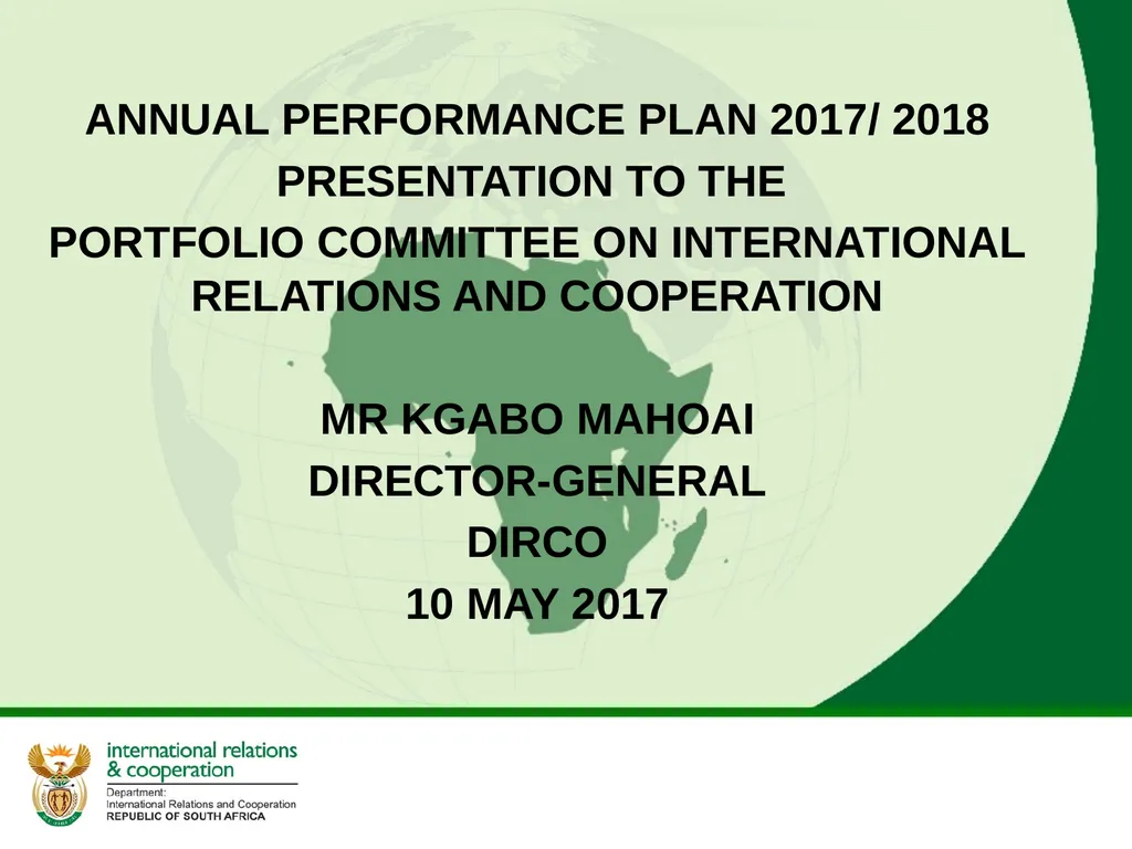 ANNUAL PERFORMANCE PLAN 2017/ 2018 PRESENTATION TO