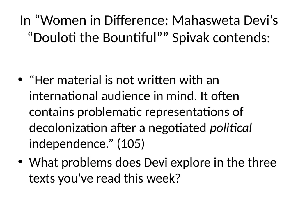 Subalternity, Solidarity and Experience Week 1: - slide 9 of 15