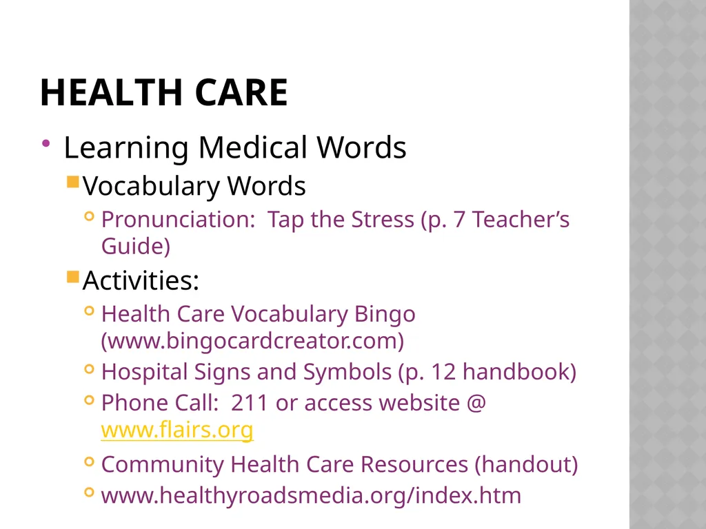 Staying Healthy An English Learner’s guide to - slide 8 of 34