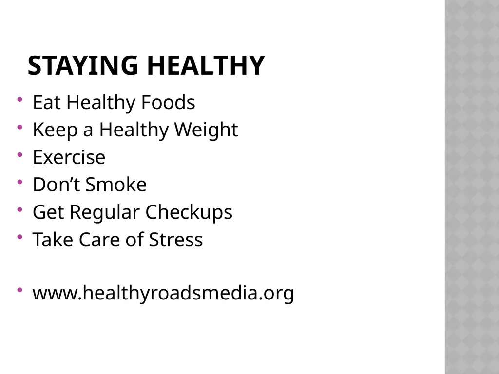 Staying Healthy An English Learner’s guide to - slide 33 of 34