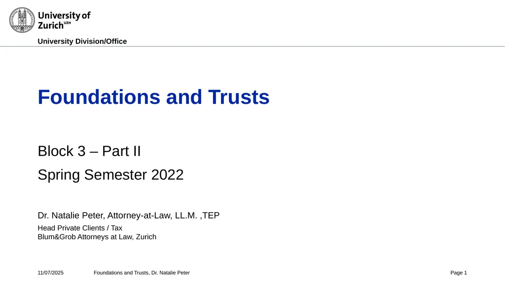 Foundations and Trusts Block 3 – Part II Spring - slide 1 of 61