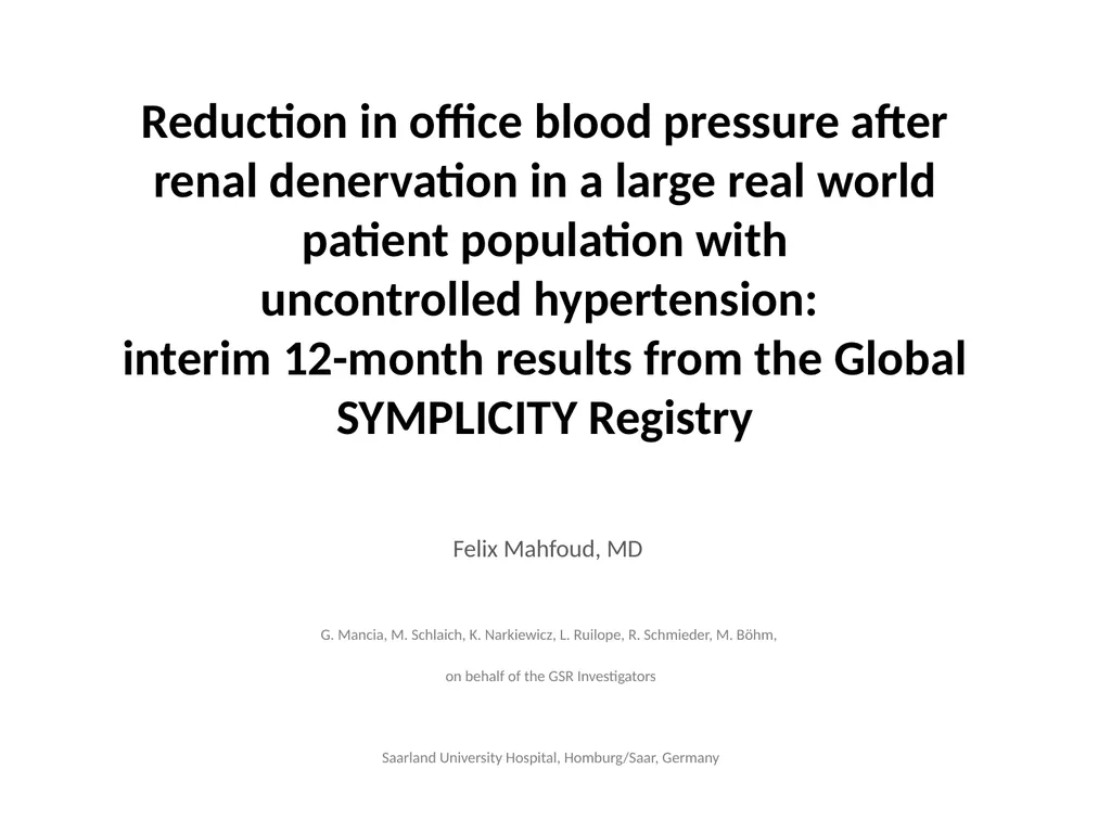Reduction in office blood pressure after renal