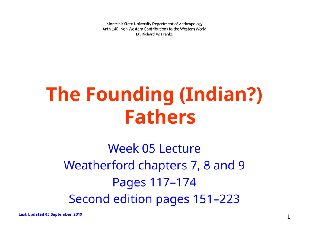 1 Montclair State University Department of