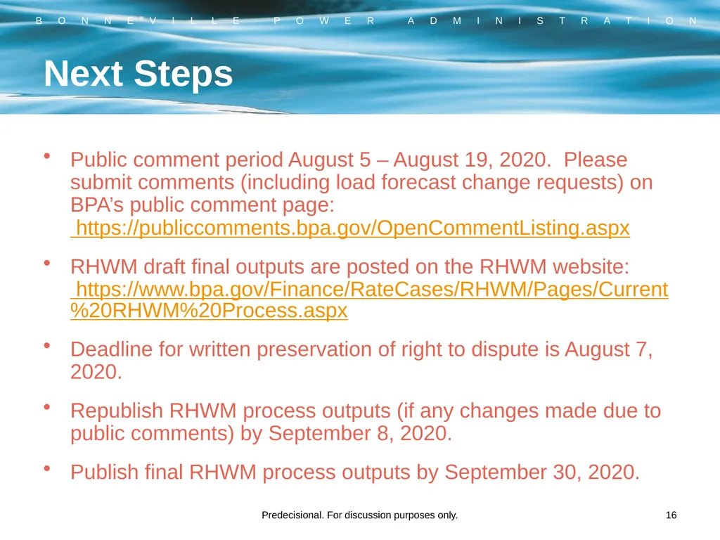 RHWM Process Workshop BP-22 Rate Period – Draft - slide 16 of 33