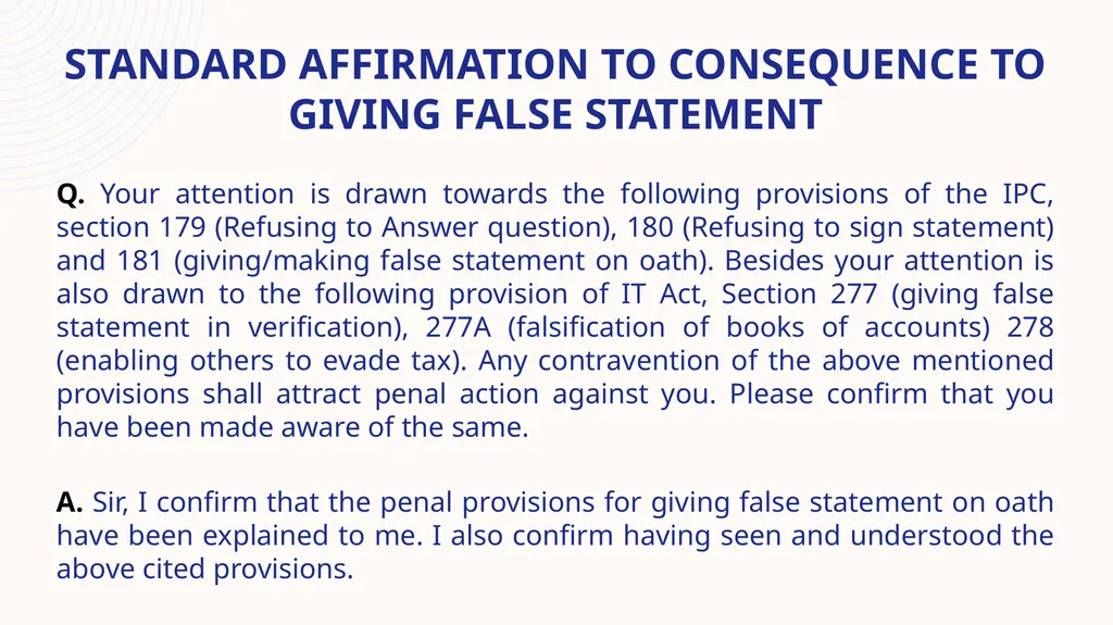STATEMENT under the income tax act, 1961 Speaker : - slide 9 of 50