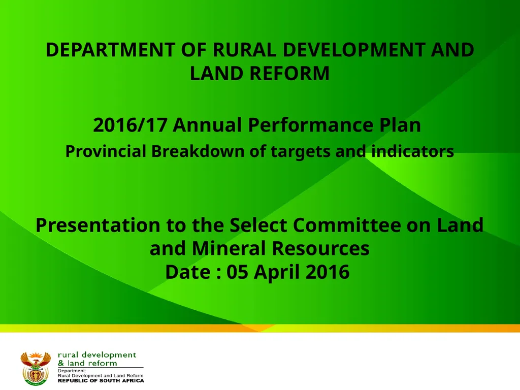 DEPARTMENT OF RURAL DEVELOPMENT AND LAND REFORM