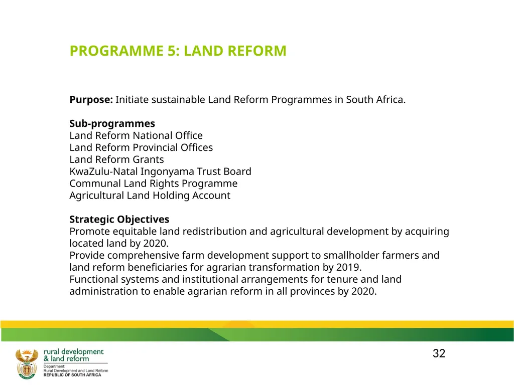 DRDLR 2019/20 QUARTER 2 ACTUAL ORGANISATIONAL - slide 32 of 46