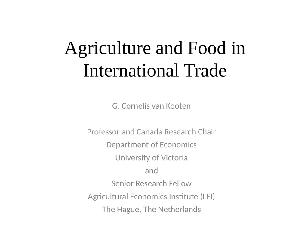 Agriculture and Food in International Trade G.