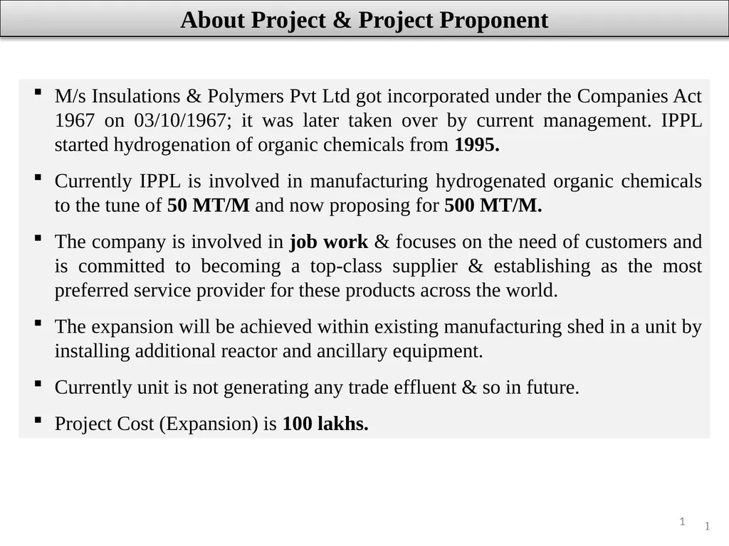 About Project & Project Proponent M/s Insulations - slide 1 of 70