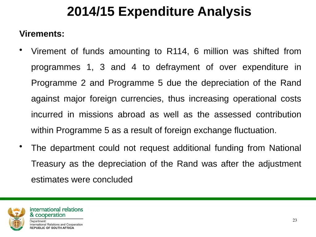 DIRCO 2014/15 ANNUAL REPORT Presentation to the - slide 23 of 43