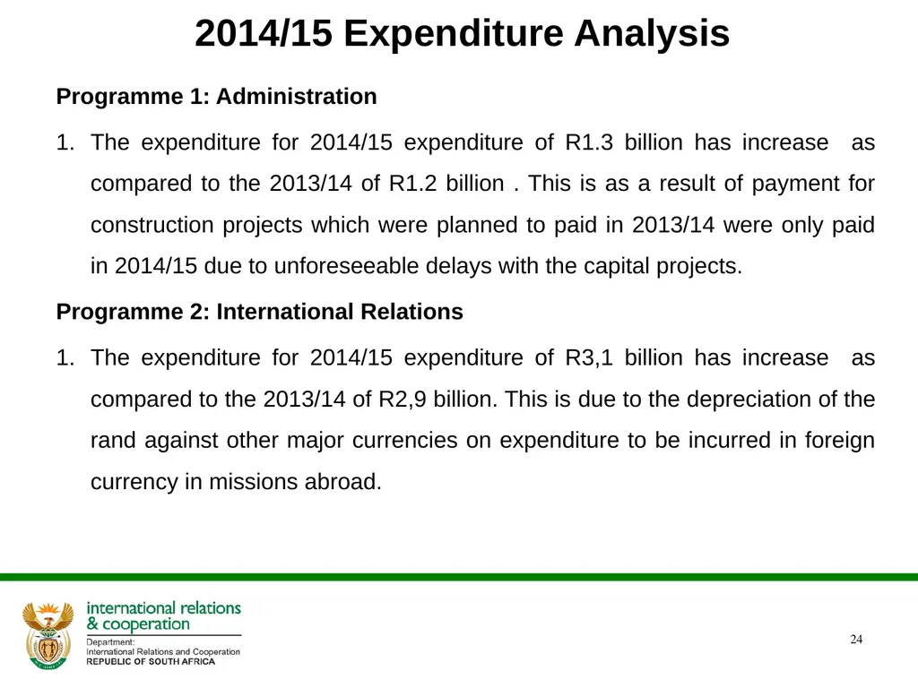 DIRCO 2014/15 ANNUAL REPORT Presentation to the - slide 24 of 43