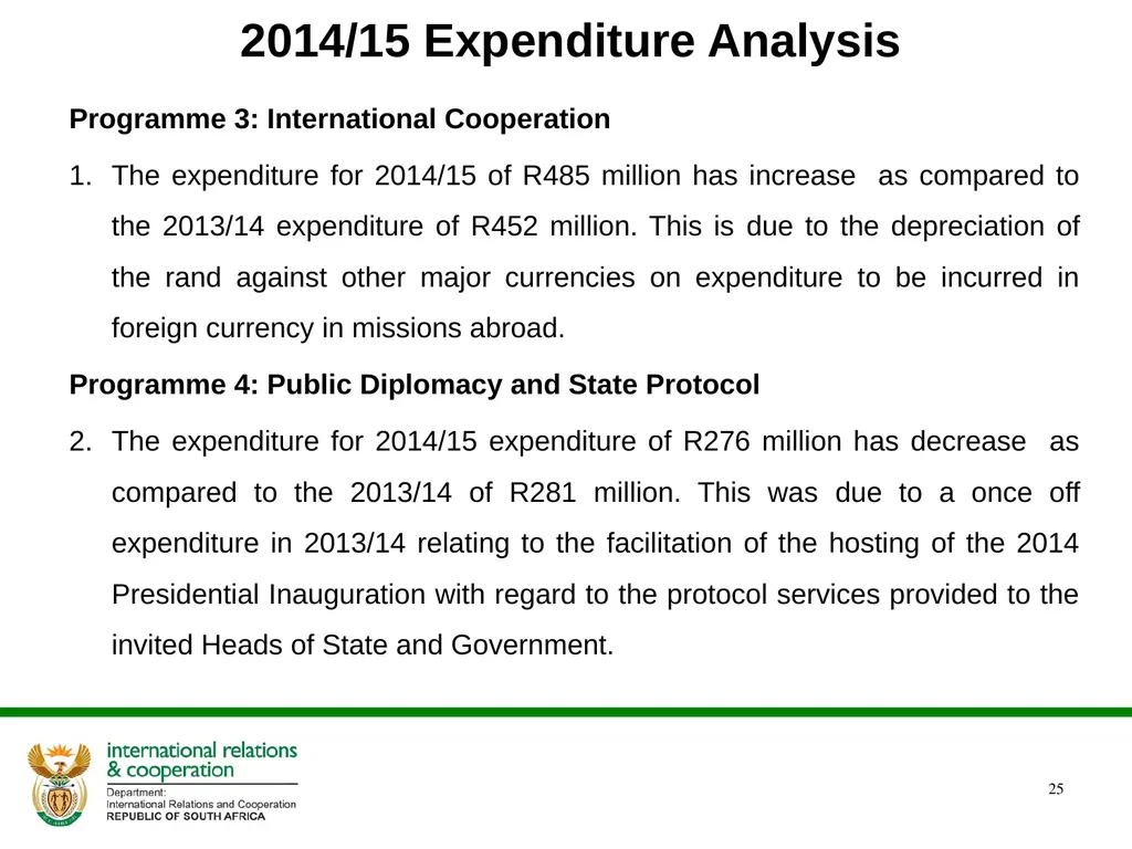 DIRCO 2014/15 ANNUAL REPORT Presentation to the - slide 25 of 43