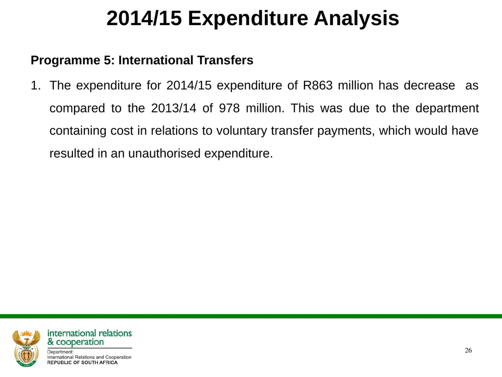 DIRCO 2014/15 ANNUAL REPORT Presentation to the - slide 26 of 43