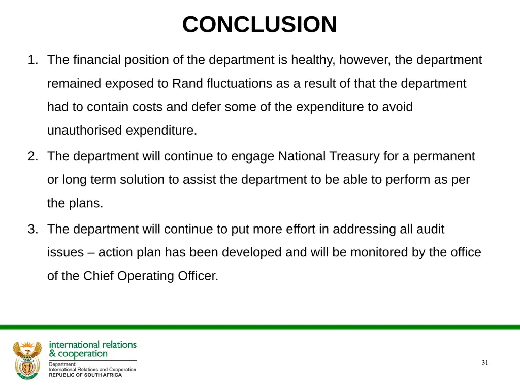 DIRCO 2014/15 ANNUAL REPORT Presentation to the - slide 31 of 43