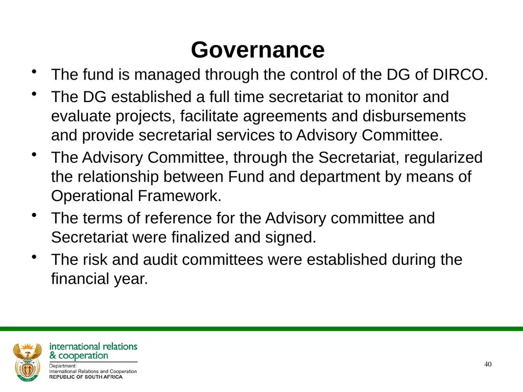 DIRCO 2014/15 ANNUAL REPORT Presentation to the - slide 40 of 43