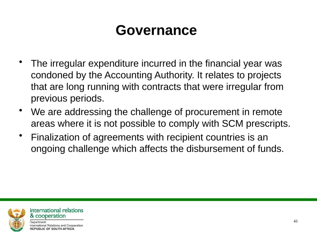 DIRCO 2014/15 ANNUAL REPORT Presentation to the - slide 41 of 43