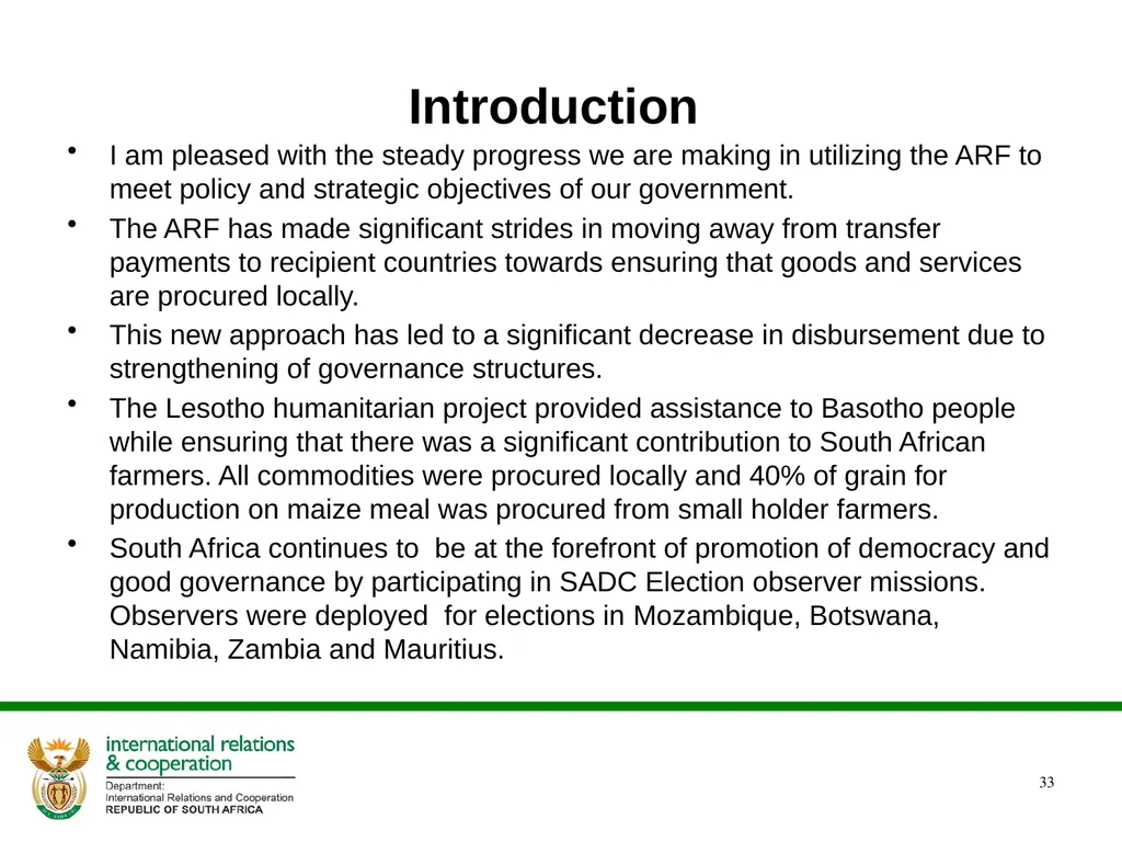 DIRCO 2014/15 ANNUAL REPORT Presentation to the - slide 33 of 43