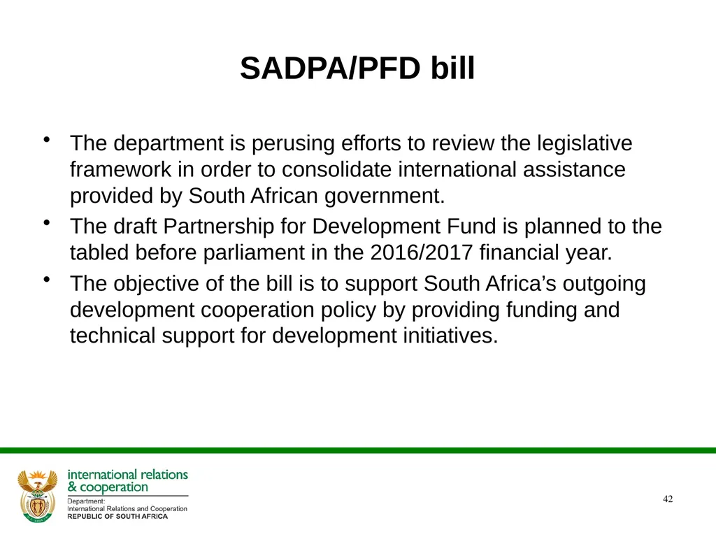 DIRCO 2014/15 ANNUAL REPORT Presentation to the - slide 42 of 43
