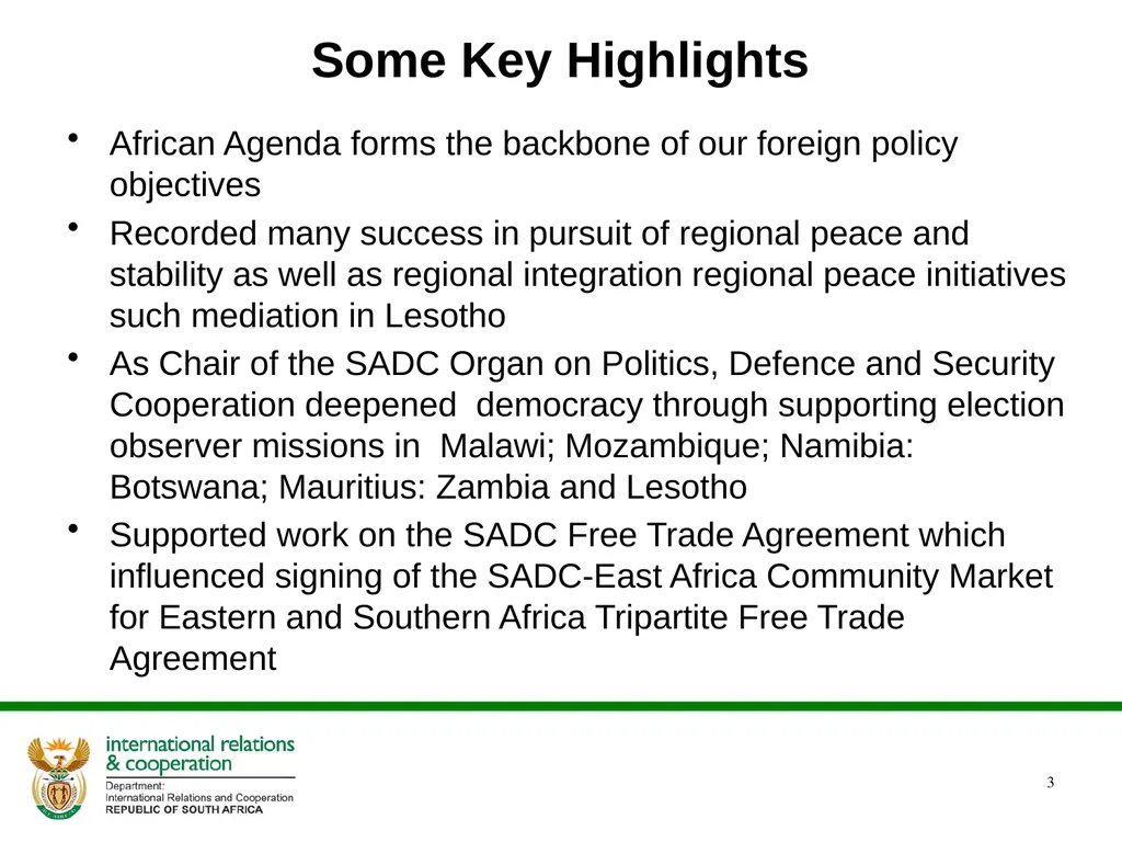 DIRCO 2014/15 ANNUAL REPORT Presentation to the - slide 3 of 43