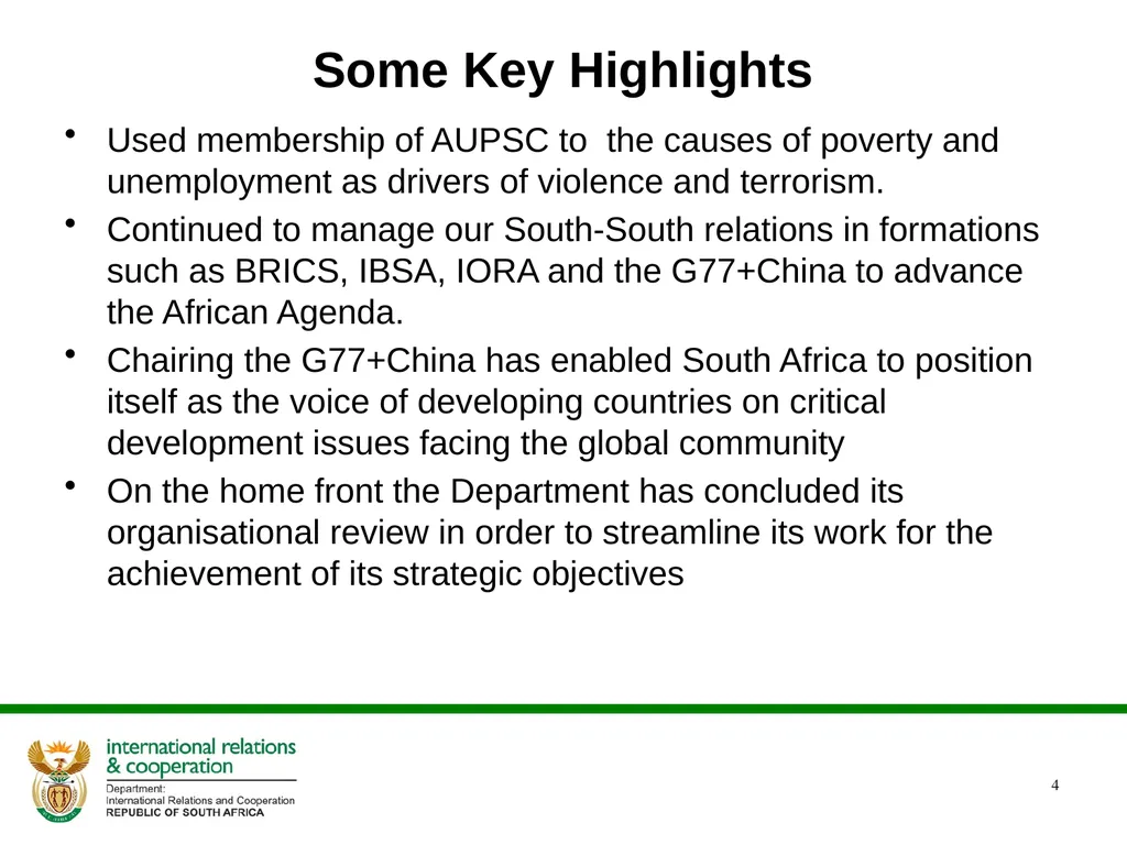 DIRCO 2014/15 ANNUAL REPORT Presentation to the - slide 4 of 43
