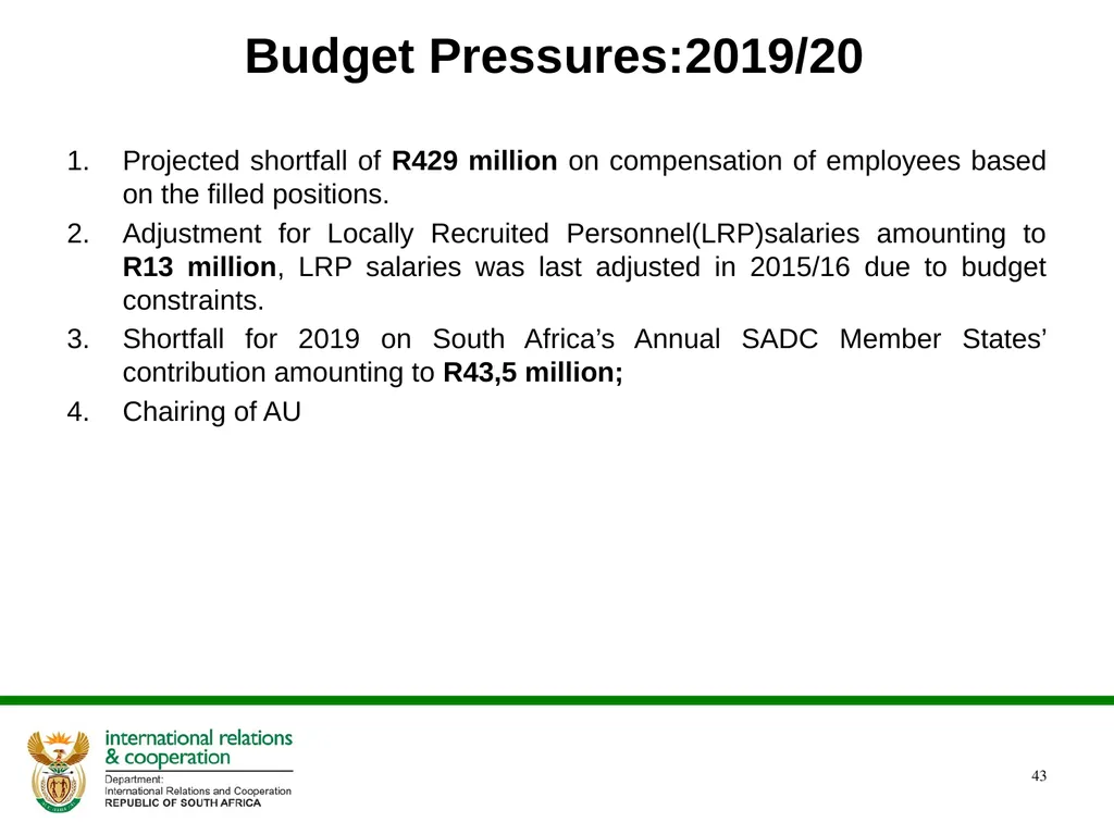 PRESENTATION ON THE ANNUAL PERFORMANCE PLAN - slide 43 of 45