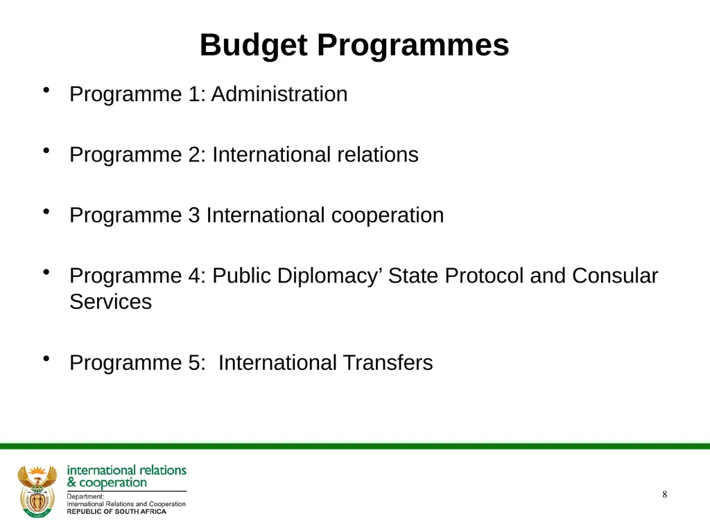 PRESENTATION ON THE ANNUAL PERFORMANCE PLAN - slide 8 of 45