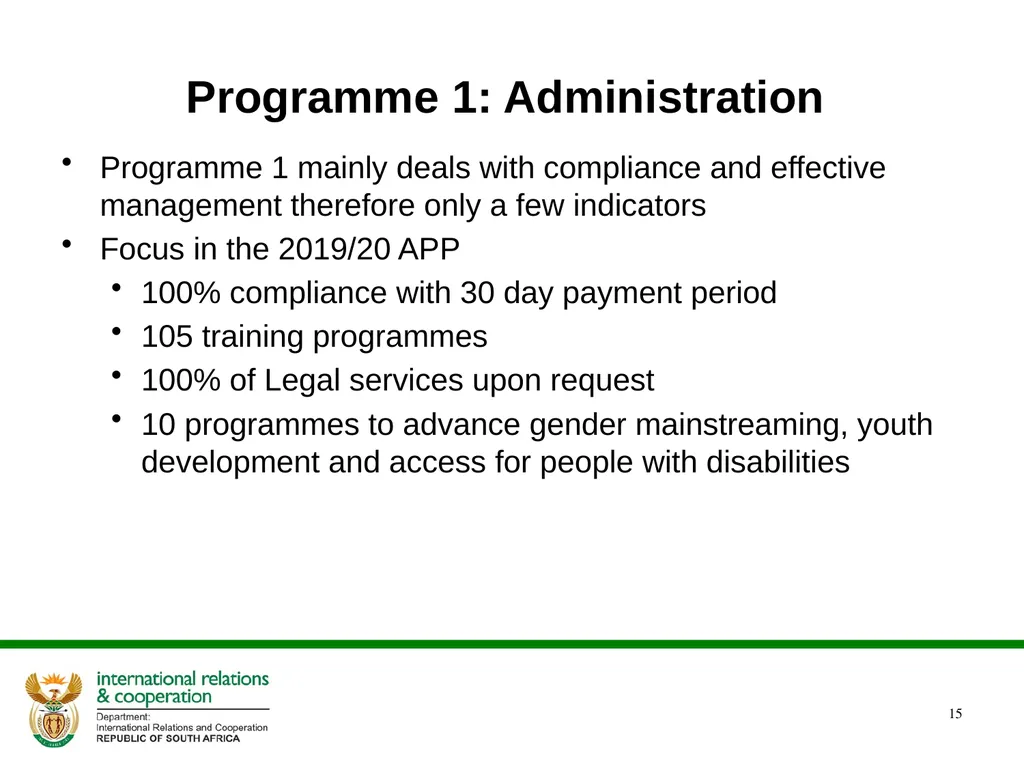 PRESENTATION ON THE ANNUAL PERFORMANCE PLAN - slide 15 of 45