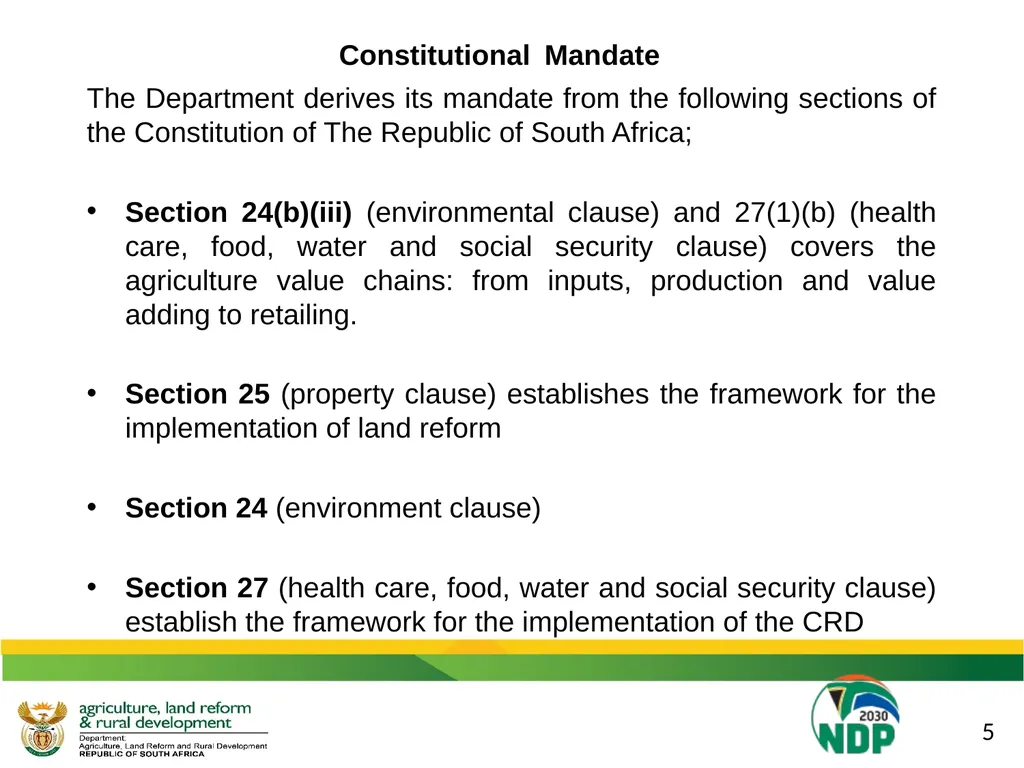 DALRRD 2021/22 ANNUAL PERFORMANCE PLAN (APP) - slide 5 of 42