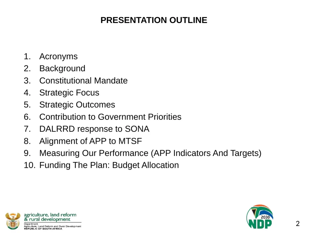 DALRRD 2021/22 ANNUAL PERFORMANCE PLAN (APP) - slide 2 of 42