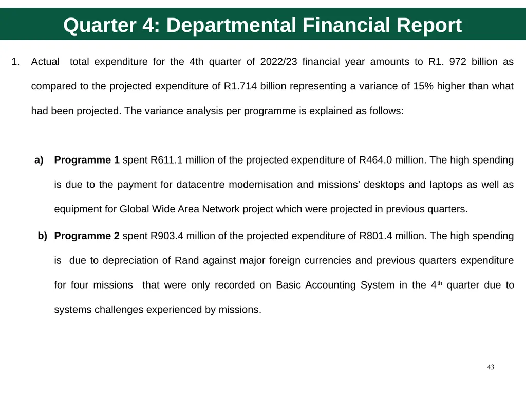 Quarter 4 Report on Performance Information and - slide 43 of 45