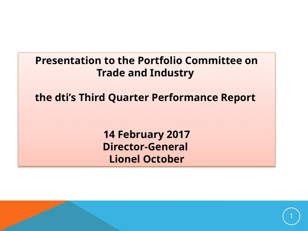 Presentation to the Portfolio Committee on Trade - slide 1 of 37