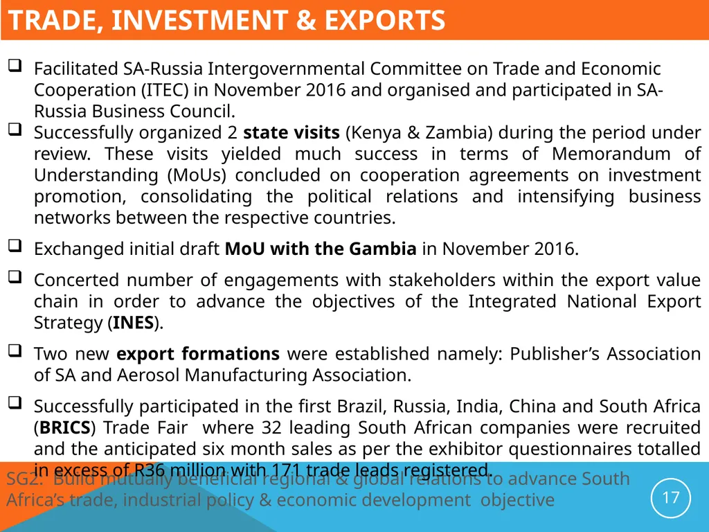 Presentation to the Portfolio Committee on Trade - slide 17 of 37