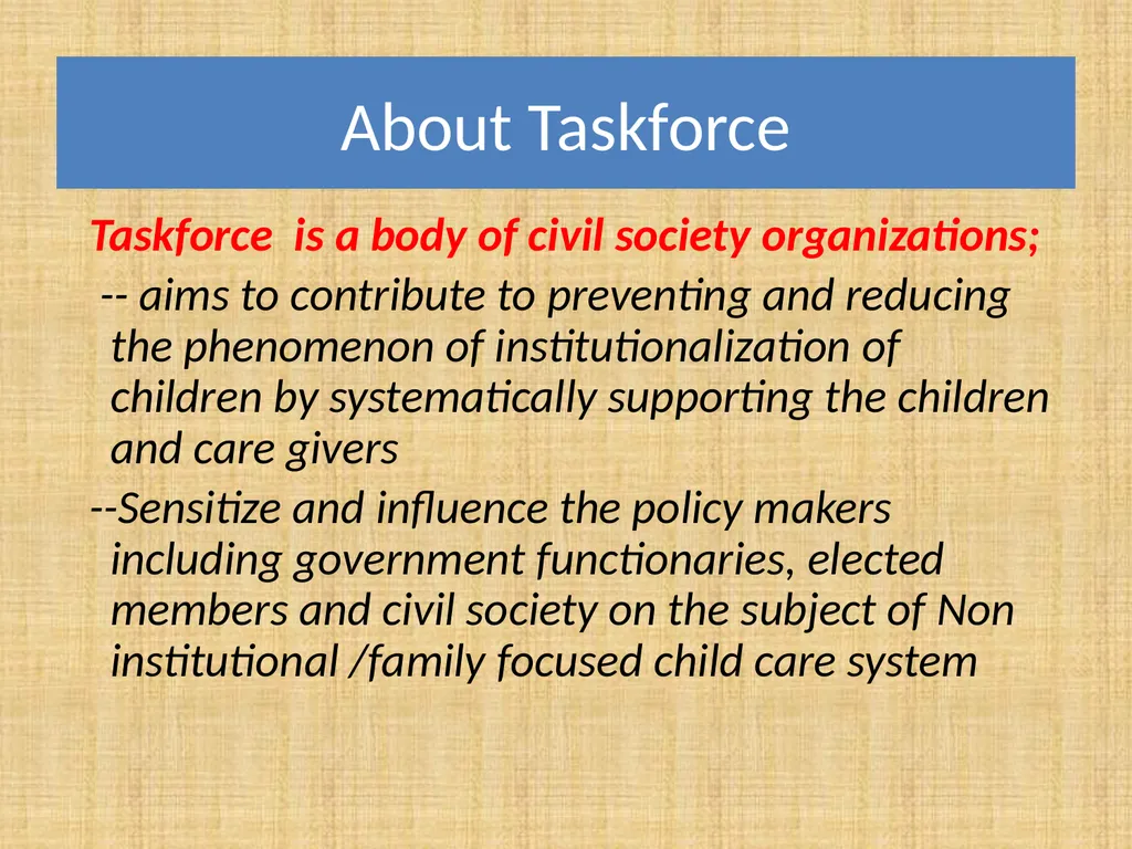 De-institutionalization and Family Reunification - slide 3 of 21
