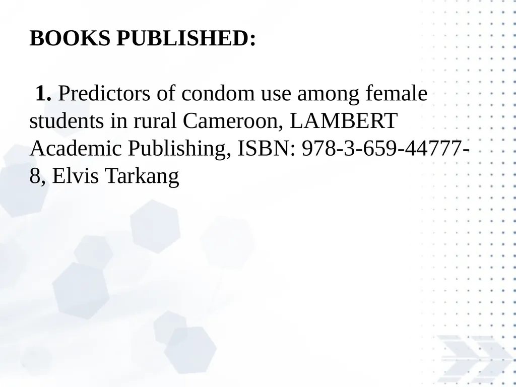 Elvis Enowbeyang Tarkang, PhD Chemical Pathologist - slide 6 of 16