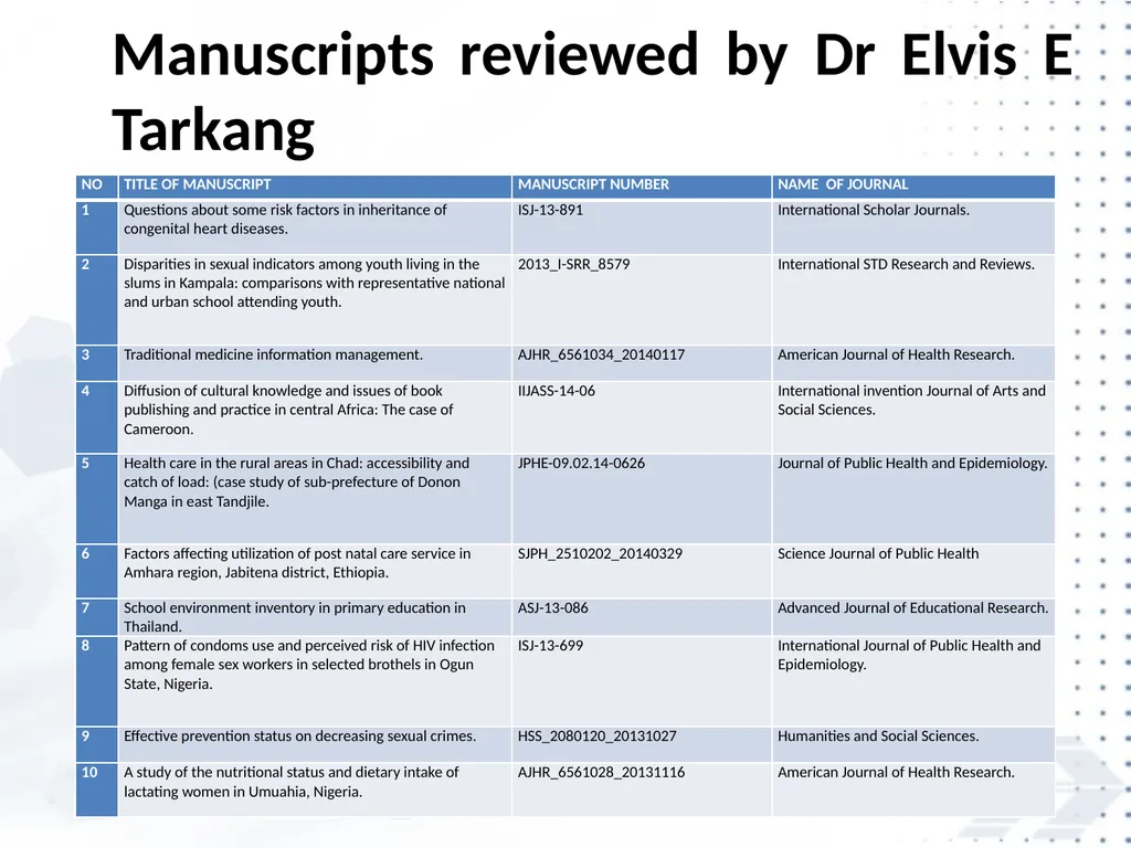 Elvis Enowbeyang Tarkang, PhD Chemical Pathologist - slide 7 of 16