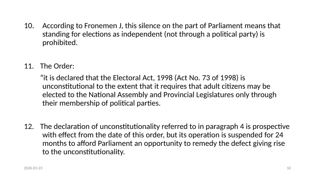 OVERVIEW OF THE CONSTITIONAL COURT JUDGEMENT AND - slide 10 of 34