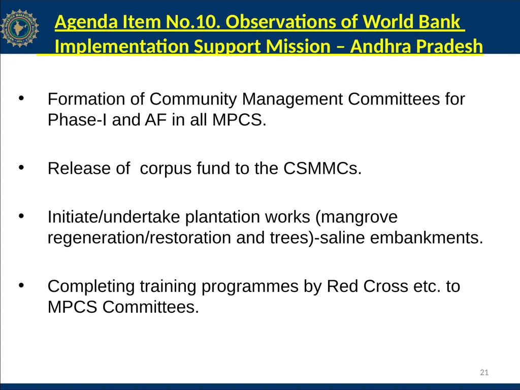 NCRMP Phase-I, Project Steering Committee Meeting - slide 21 of 30