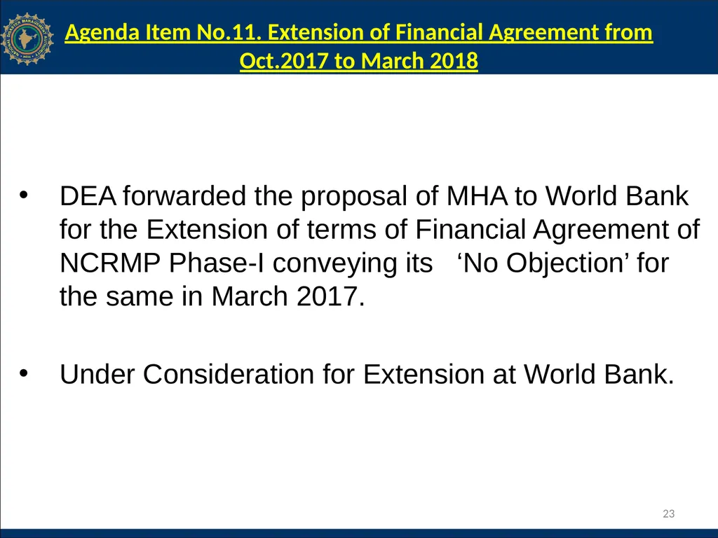 NCRMP Phase-I, Project Steering Committee Meeting - slide 23 of 30