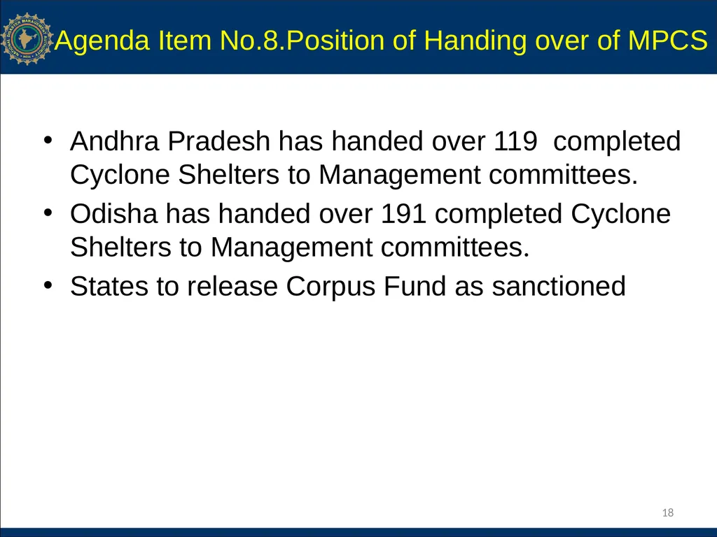 NCRMP Phase-I, Project Steering Committee Meeting - slide 18 of 30