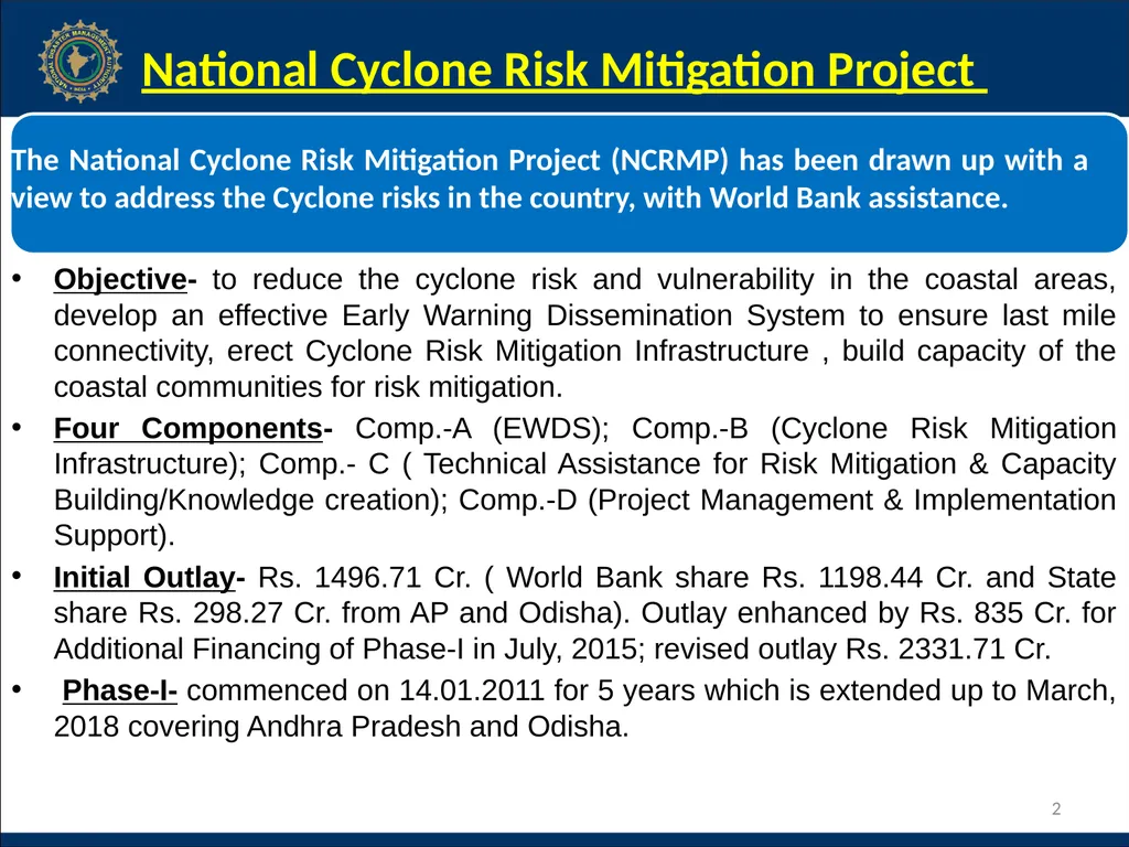 NCRMP Phase-I, Project Steering Committee Meeting - slide 2 of 30