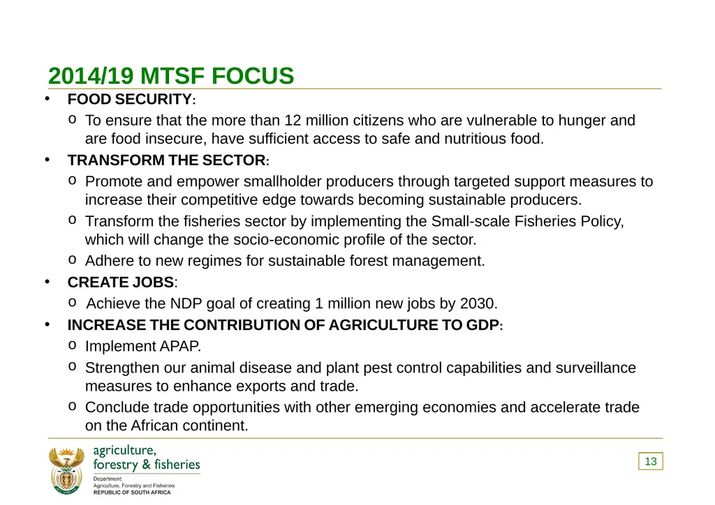 PRESENTATION TO THE PORTFOLIO COMMITTEE ON 8 - slide 13 of 67