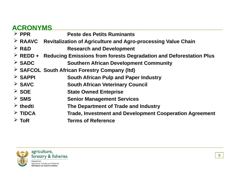 PRESENTATION TO THE PORTFOLIO COMMITTEE ON 8 - slide 5 of 67