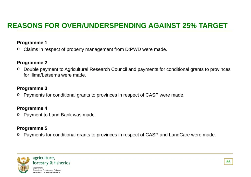 PRESENTATION TO THE PORTFOLIO COMMITTEE ON 8 - slide 56 of 67